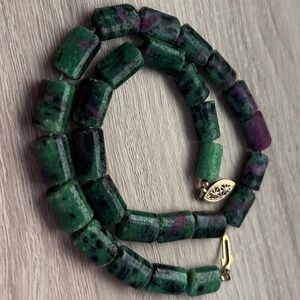 Ruby Zoisite Stone Beaded Necklace with Golden Clasp 17.5"